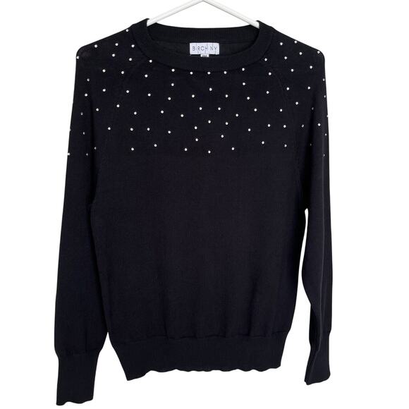 Birch NY | Black Embellished Jeweled Lightweight Sweater Top Petite Medium - Picture 2 of 7